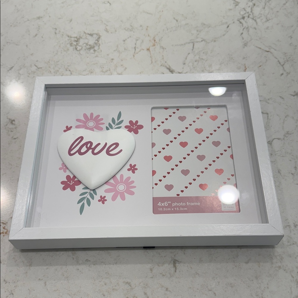 White and Pink Love Heart Photo Frame